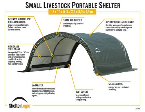 Show full view: ShelterLogic Round Horse & Storage Shade Shelter Kit, Green, 8 x 10 x 5-ft slide 8 of 9
