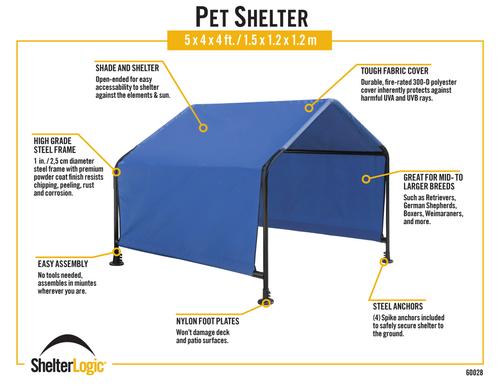 Show full view: ShelterLogic Outdoor Pet Shade, Blue, Blue, 5 x 4 x 4-ft slide 7 of 10