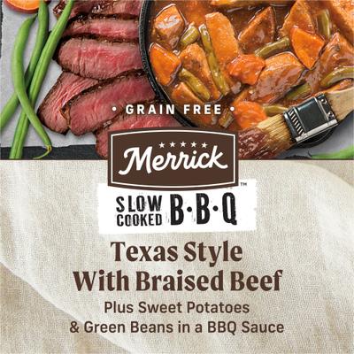 Show full view: Merrick Grain-Free Wet Dog Food Slow-Cooked BBQ Texas Style with Braised Beef, 12.7-oz can, case of 12 slide 5 of 14