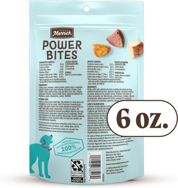 Merrick Power Bites Peanut Butter & Sweet Potato Recipe Grain-Free Soft & Chewy Dog Treats