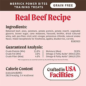 Merrick Power Bites Real Texas Beef Recipe Grain-Free Soft & Chewy Dog Treats, 6-oz bag