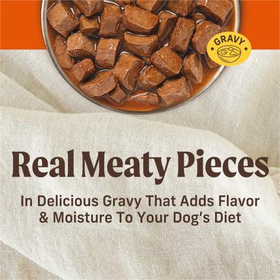 Show full view: Merrick Chunky Grain-Free Wet Dog Food Big Texas Steak Tips Dinner, 12.7-oz can, case of 12 slide 4 of 14