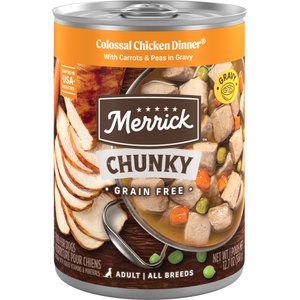 Merrick Chunky Grain-Free Wet Dog Food Colossal Chicken Dinner, 12.7-oz can, case of 12