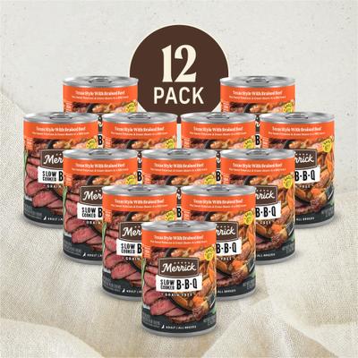 Show full view: Merrick Grain-Free Wet Dog Food Slow-Cooked BBQ Texas Style with Braised Beef, 12.7-oz can, case of 12 slide 3 of 14