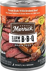 Merrick Grain-Free Wet Dog Food Slow-Cooked BBQ Texas Style with Braised Beef, 12.7-oz can, case of 12