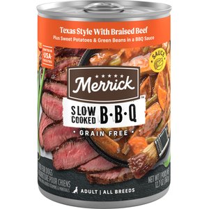 Merrick Grain-Free Wet Dog Food Slow-Cooked BBQ Texas Style with Braised Beef, 12.7-oz can, case of 12