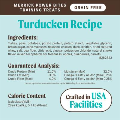 Show full view: Merrick Power Bites Turducken Recipe Grain-Free Soft & Chewy Dog Treats, 6-oz bag slide 7 of 13