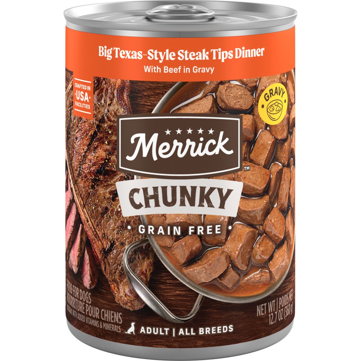Merrick Chunky Grain-Free Wet Dog Food Big Texas Steak Tips Dinner, 12.7-oz can, case of 4