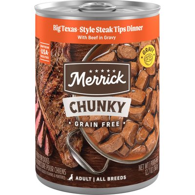 Merrick Merrick Chunky Grain-Free Wet Dog Food Big Texas Steak Tips Dinner, 12.7-oz can, case of 4