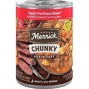 Merrick Chunky Grain-Free Wet Dog Food Pappy's Pot Roast Dinner, 12.7-oz can, case of 12