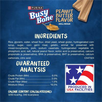 Show full view: Busy Bone Peanut Butter Flavor Long-Lasting Chew Adult Small/Medium Dog Treats, 10 count pouch slide 8 of 12