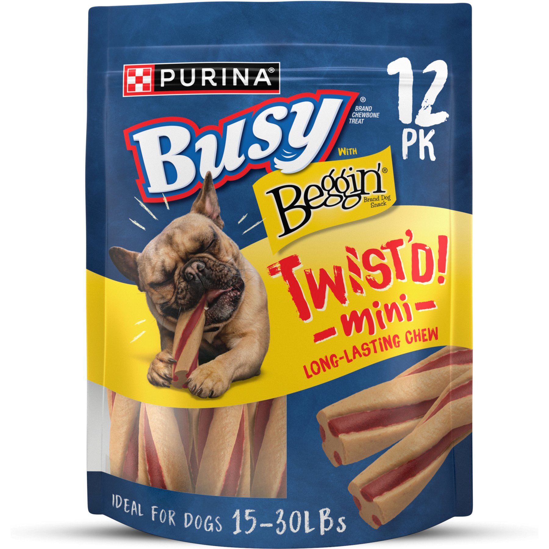 Busy Bone with Beggin' Twist'd! Long-Lasting with Real Bacon Mini Dog Treats, 12 count