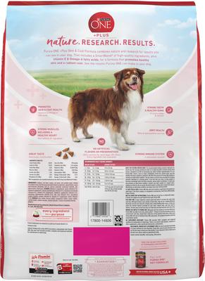 Show full view: Purina ONE +Plus Adult Skin & Coat Formula Dry Dog Food, 16.5-lb bag slide 3 of 12