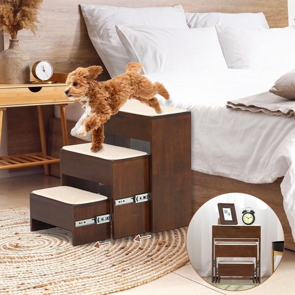 Barpor Wooden Foldable Furniture Style Dog Stairs, Brown