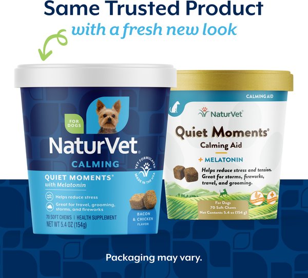 Show full view: NaturVet Quiet Moments Calming Bacon & Chicken Flavored Soft Chew Supplement, 70 count slide 4 of 12