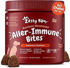 Zesty Paws Ancient Elements Aller-Immune Bites Bison Flavored Soft Chews Allergy & Immune Supplement for Dogs, 90 count