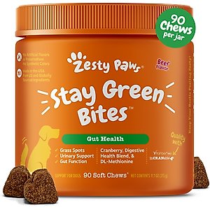 Zesty Paws Stay Green Bites Beef Flavored Soft Chews Grass Protection Urine Neutralizer & Digestive Supplement for Dogs, 90 count
