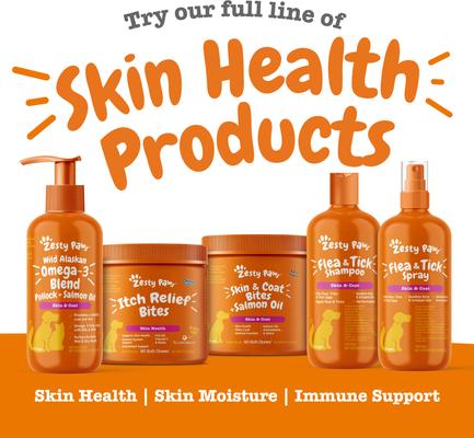 Show full view: Zesty Paws Skin & Coat Bites Chicken Flavored Soft Chews Omega 3 Fish Oil Supplement for Dogs, 90 count slide 9 of 11