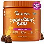 Zesty Paws Skin & Coat Bites Chicken Flavored Soft Chews Omega 3 Fish Oil Supplement for Dogs, 90 count