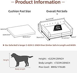 BingoPaw Microfiber Dog Sofa Bed, Grey, Large slide 2 of 9