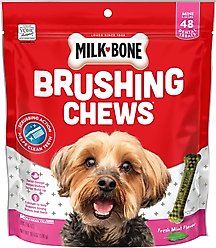Milk-Bone Fresh Breath Brushing Chews Mini Mint Flavor Daily Dental Dog Treats, 48 count