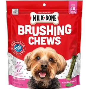 Milk-Bone Fresh Breath Brushing Chews Mini Mint Flavor Daily Dental Dog Treats, 48 count