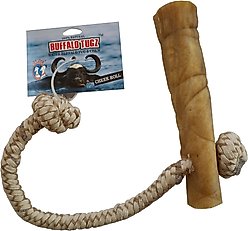 QT Dog Water Buffalo Cheek Roll Rope Tug Dog Toy, 8--in