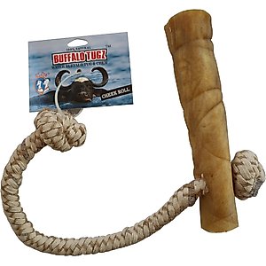 QT Dog Water Buffalo Cheek Roll Rope Tug Dog Toy, 8--in