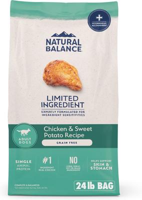 Show full view: Natural Balance L.I.D. Limited Ingredient Diets Grain-Free Chicken & Sweet Potato Formula Dry Dog Food, 24-lb bag + Natural Balance L.I.T. Limited Ingredient Grain-Free Treats Sweet Potato & Chicken Formula Dog Treats, Regular, 14-oz bag slide 2 of 9
