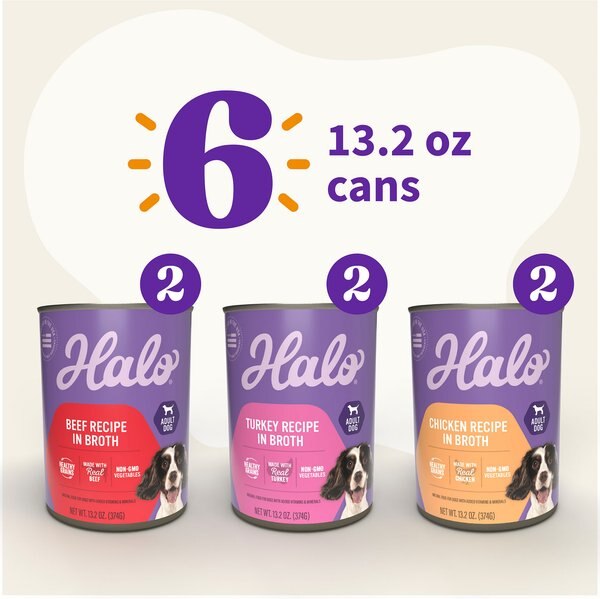 Halo Stew Variety Pack Canned Dog Food, 13.2-oz can, case of 6