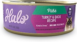 Halo Turkey & Duck Recipe Pate Grain-Free Indoor Cat Canned Cat Food, 5.5-oz, case of 12