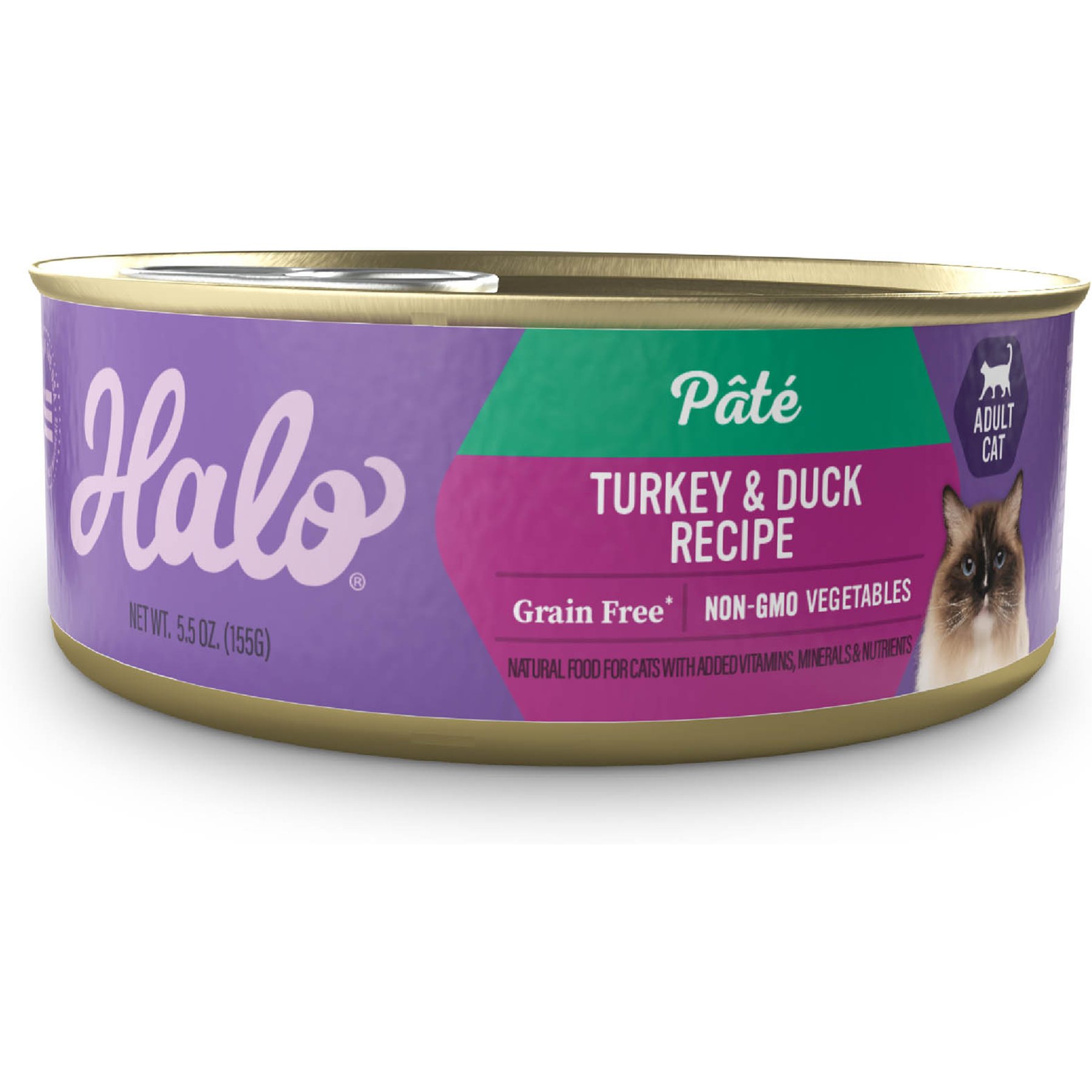 Halo Turkey & Duck Recipe Pate Grain-Free Indoor Cat Canned Cat Food, 5.5-oz, case of 12