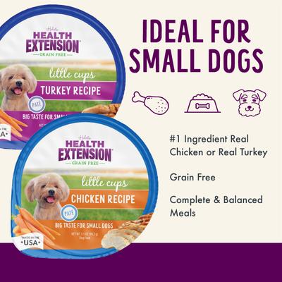 Show full view: Health Extension Little Cups Chicken & Turkey Recipe Variety Pack Small Breed Grain-Free Wet Puppy Food, 3.5-oz can, case of 12 slide 6 of 11