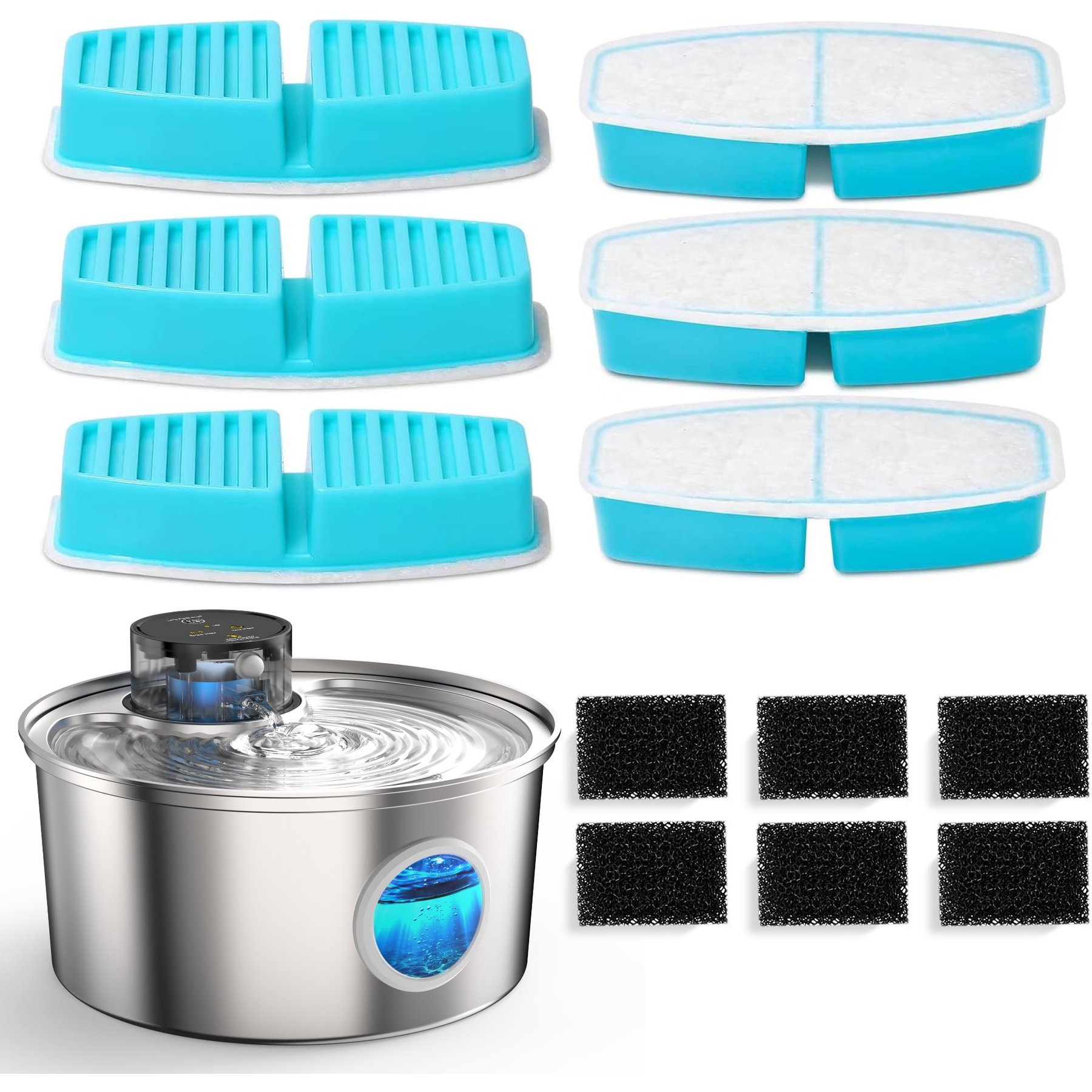 Casfuy PWL-003 Pet Water Fountain Replacement Filters & Pre-Filter Sponges, 6 count