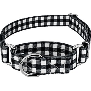 Country Brook Design Black & White Buffalo Plaid Martingale Dog Collar, Small