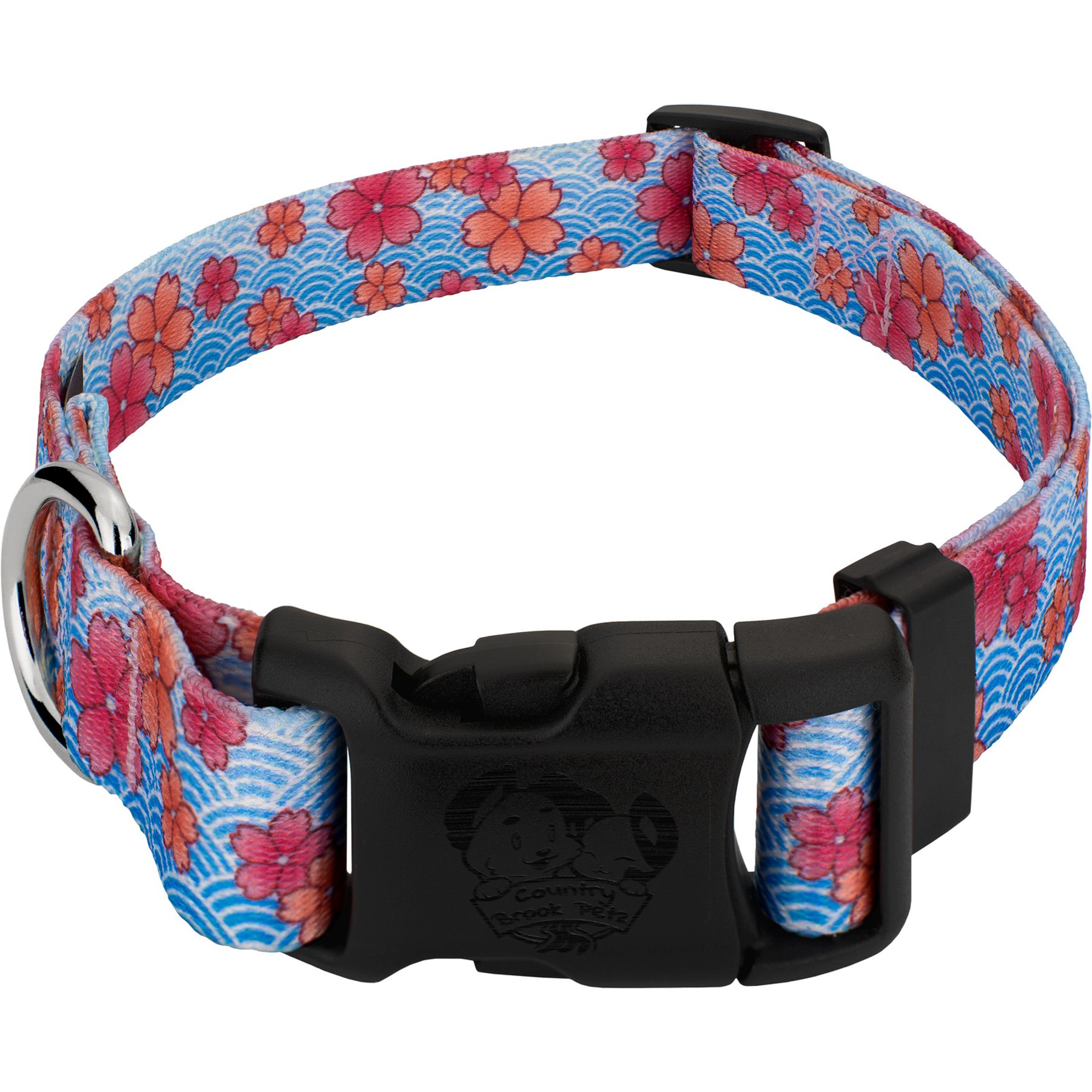 Country Brook Design Deluxe April Blossoms Dog Collar, Blue, X-Large