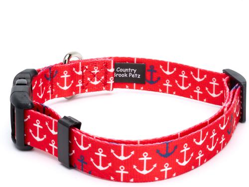 Show full view: Country Brook Design Deluxe Anchors Away Dog Collar, Red, Small slide 5 of 8