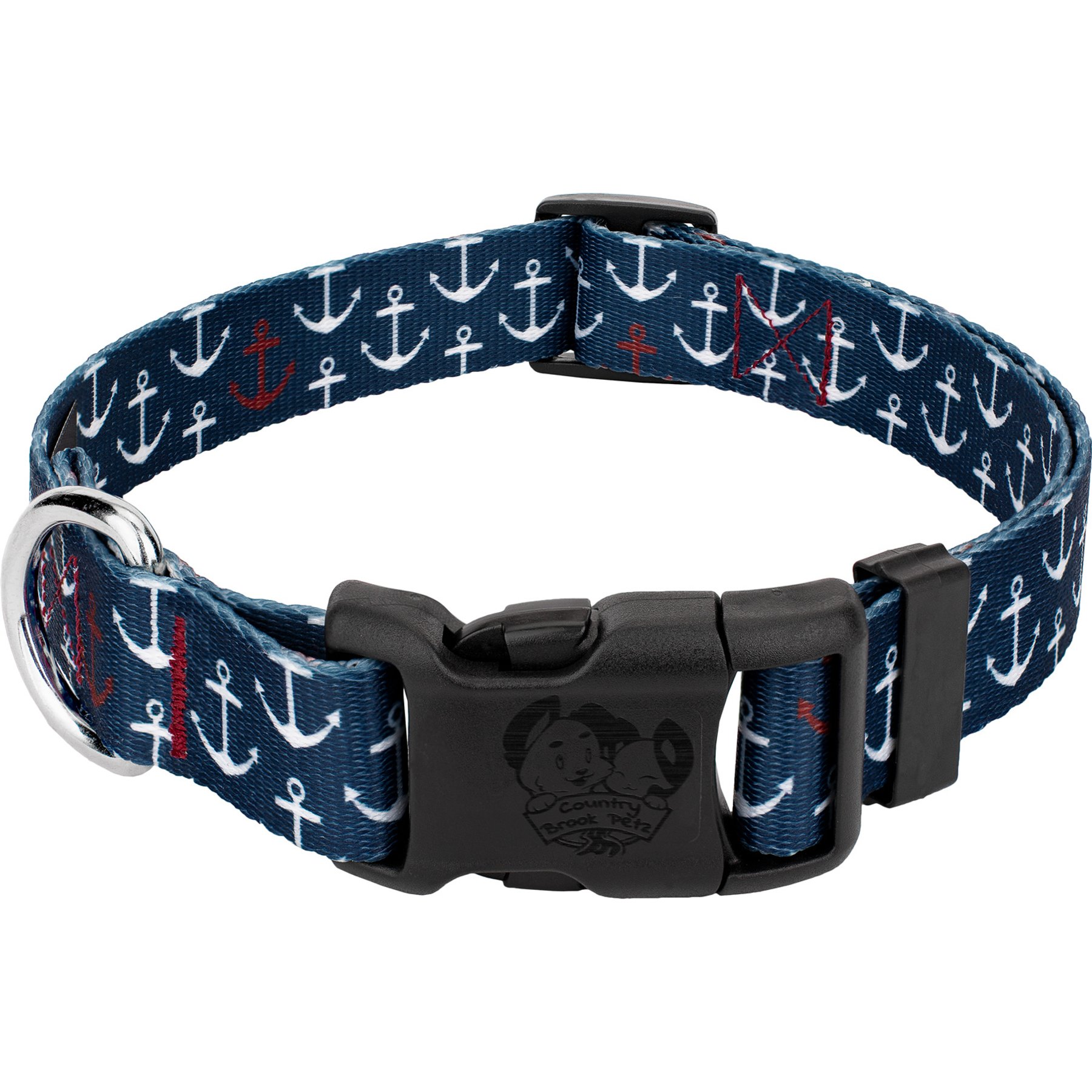 Country Brook Design Deluxe Anchors Away Dog Collar, Blue, X-Large