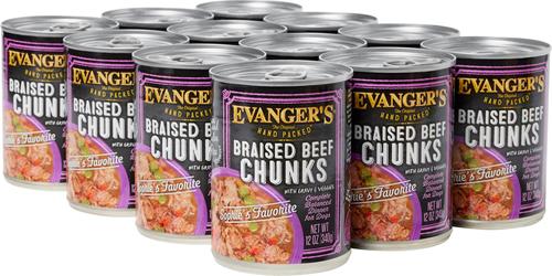 Show full view: Evanger's Grain-Free Hand Packed Braised Beef Chunks with Gravy Canned Dog Food, 12-oz, case of 12 slide 4 of 10