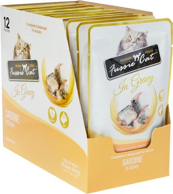 Show full view: Fussie Cat Premium Sardine in Gravy Wet Cat Food, 2.47-oz pouch, case of 12 slide 4 of 5