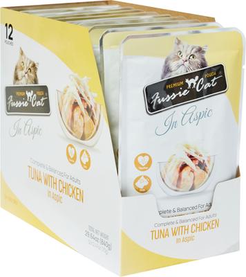 Show full view: Fussie Cat Premium Tuna with Chicken in Aspic Wet Cat Food, 2.47-oz pouch, case of 12 slide 4 of 6
