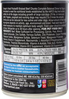 Show full view: Evanger's Grain-Free Hand Packed Braised Beef Chunks with Gravy Canned Dog Food, 12-oz, case of 12 slide 3 of 10