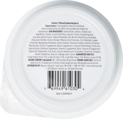 Show full view: Instinct Minced Real Salmon Recipe in Savory Gravy Grain-Free Minced Wet Cat Food, 3.5-oz cup, case of 12 slide 3 of 8