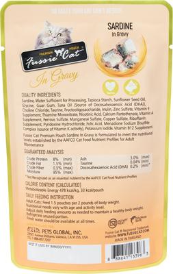 Show full view: Fussie Cat Premium Sardine in Gravy Wet Cat Food, 2.47-oz pouch, case of 12 slide 3 of 5