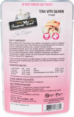 Show full view: Fussie Cat Premium Tuna with Salmon in Aspic Wet Cat Food, 2.47-oz pouch, case of 12 slide 3 of 6
