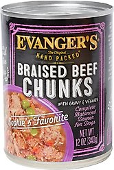 Evanger's Grain-Free Hand Packed Braised Beef Chunks with Gravy Canned Dog Food, 12-oz, case of 12