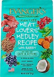 Evanger's Grain-Free Meat Lover's Medley with Rabbit Dry Cat Food, 4.4-lb bag