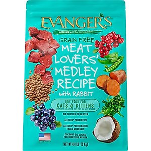 Evanger's Grain-Free Meat Lover's Medley with Rabbit Dry Cat Food, 4.4-lb bag