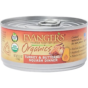 Evanger's Organics Turkey & Butternut Squash Dinner Canned Cat Food, 5.5-oz, case of 24