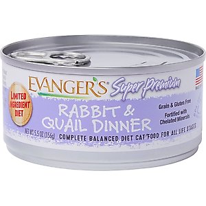 Evanger's Super Premium Rabbit & Quail Dinner Grain-Free Canned Cat Food, 5.5-oz, case of 24